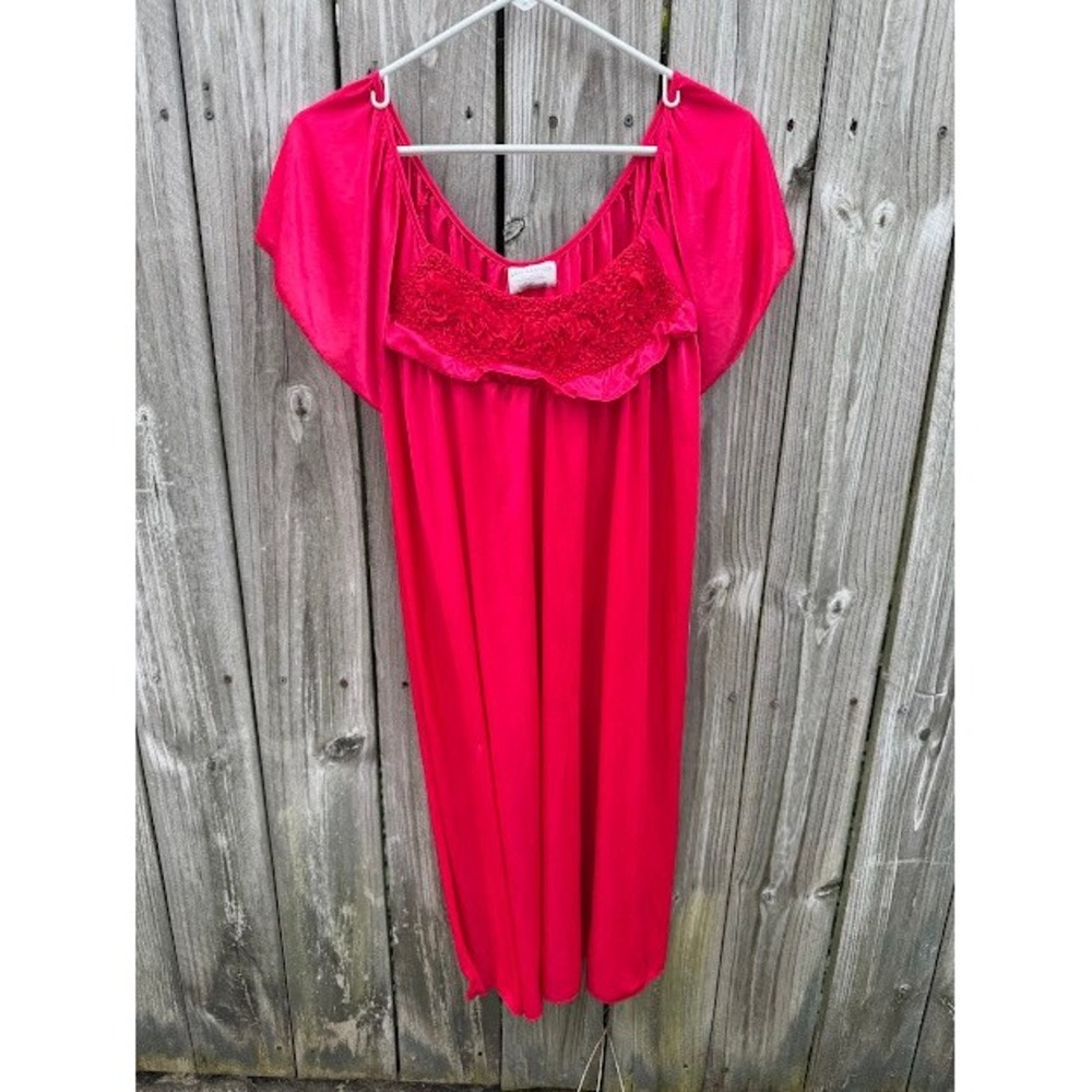 Vintage Coquette Barbiecore Lati Fashion Nightgown L Hot Pink Rose Ruffle Trim